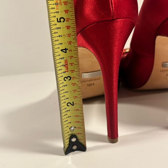 Badgley Mischka Red Satin Crystal Bow Peep Toe Stiletto Heels Size 10 - Picture 7 of 15